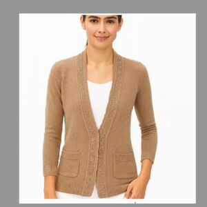 Jenna Lyons era Vintage J Crew Embellished Cashmere Sweater OATMEAL color (MED)